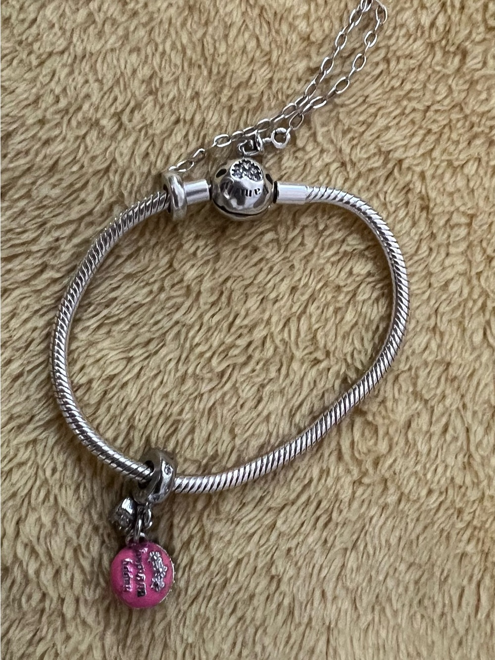 Pandora Silver Bracelet with Pink Charm